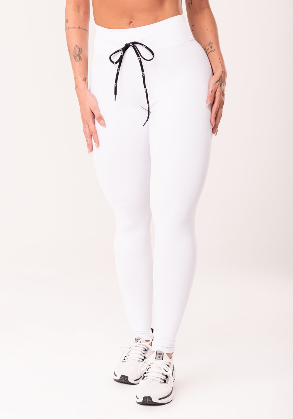 Calça legging branca com cadarço básica