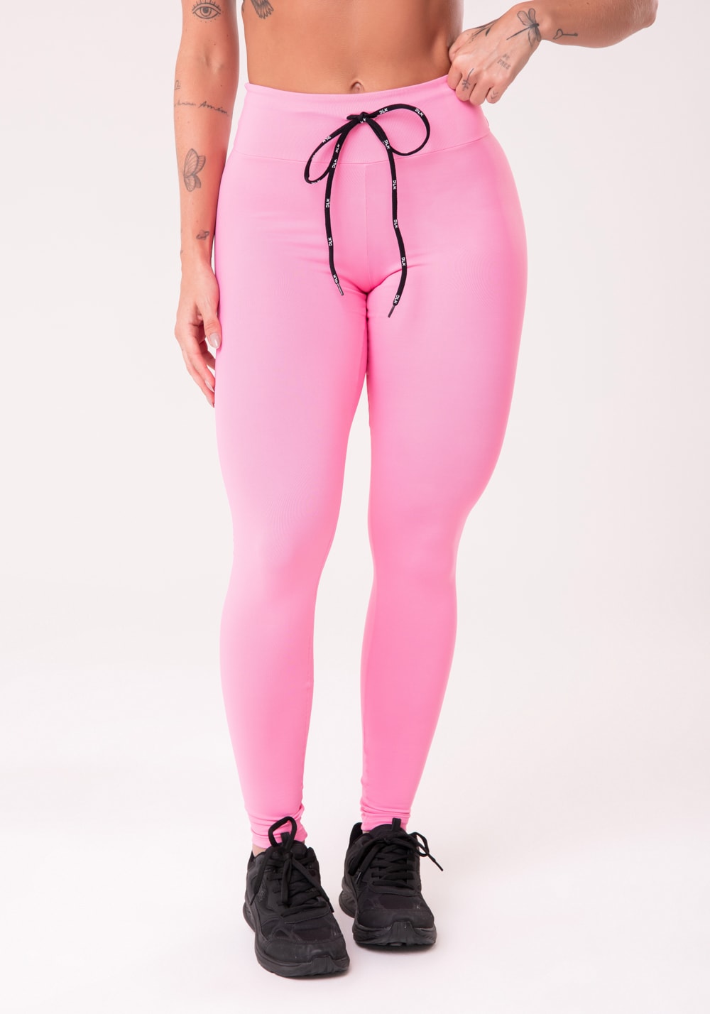 Calça legging rosa chiclete com cadarço básica