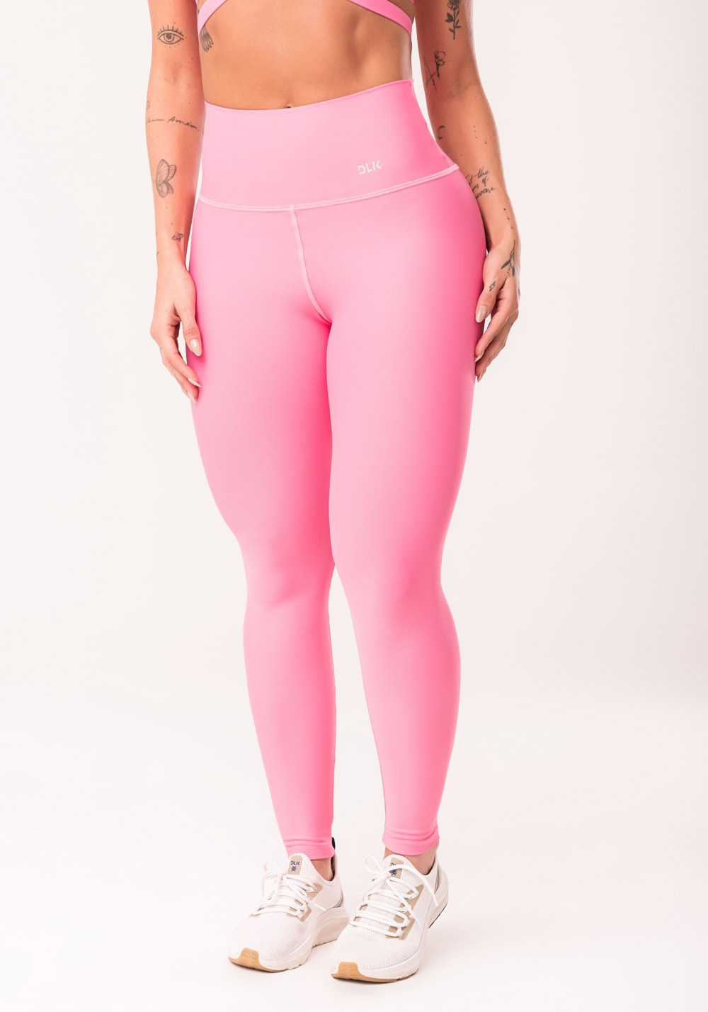 Calça legging rosa chiclete cintura alta básica