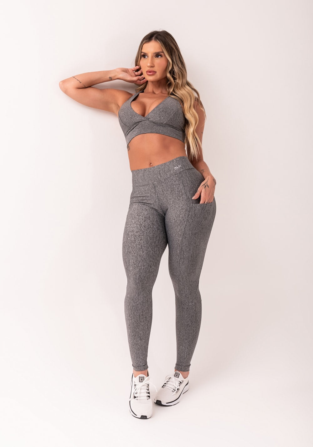 Calça legging mescla com bolso básica