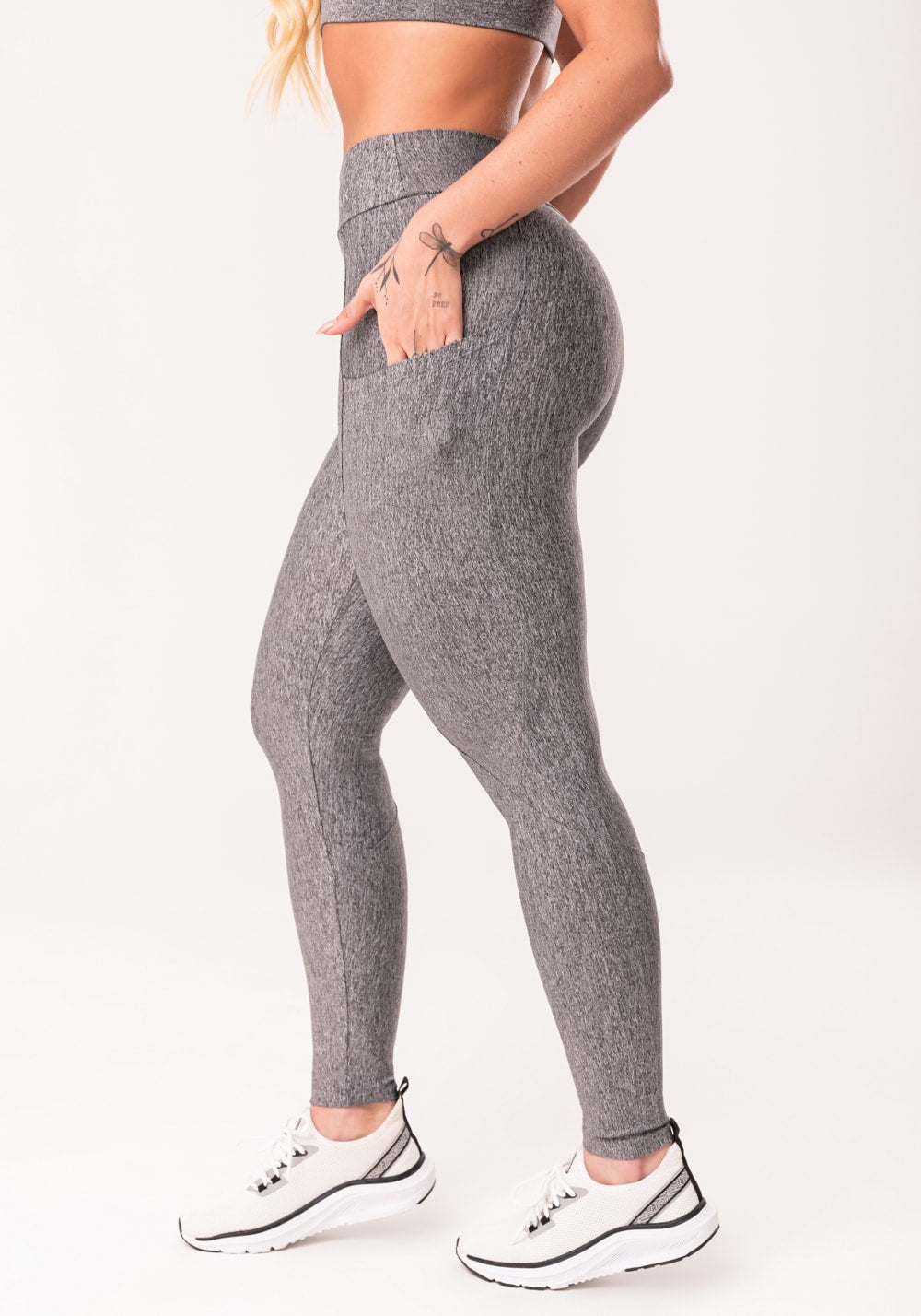 Calça legging mescla com bolso básica