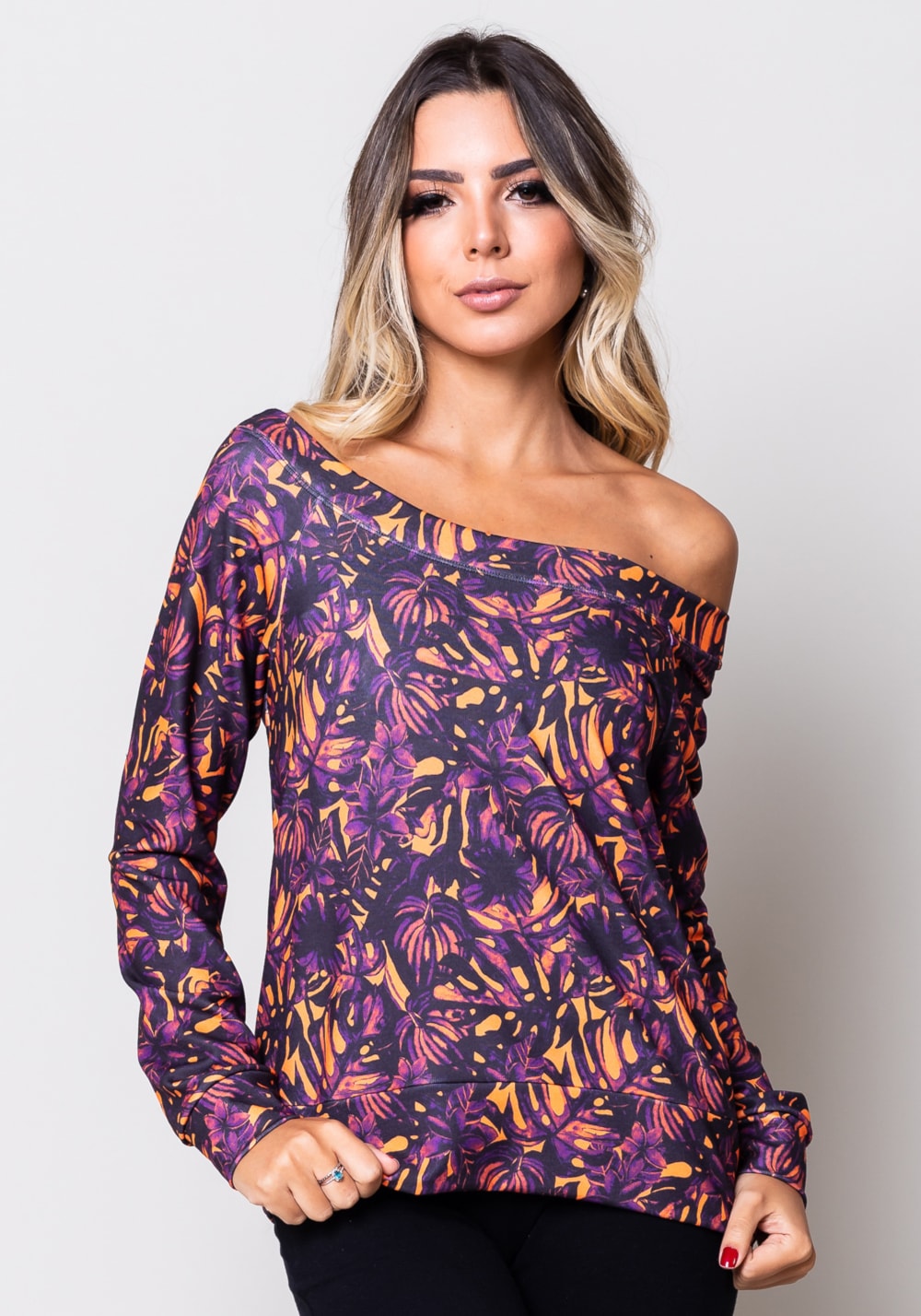 Blusa moletom estampado folhagem manga comprida