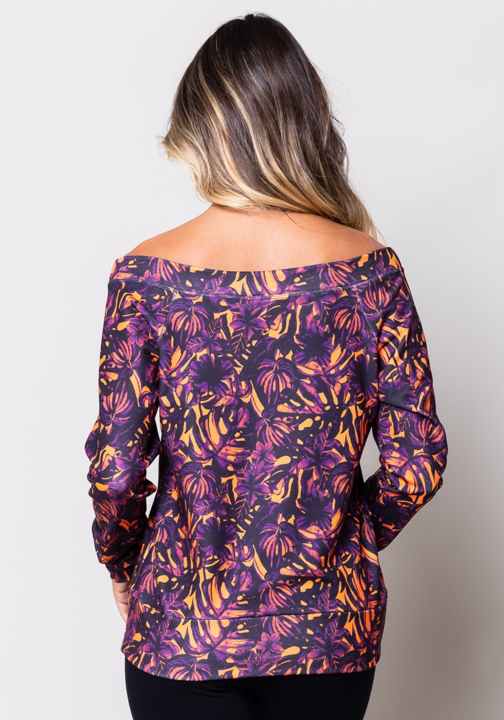 Blusa moletom estampado folhagem manga comprida