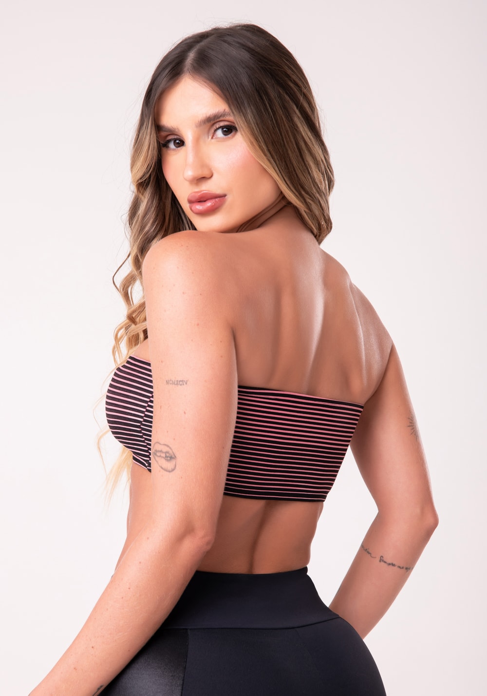 Top faixa jacquard listrado rosa