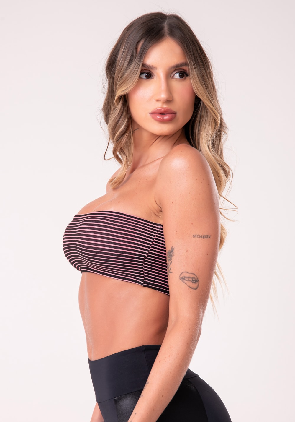 Top faixa jacquard listrado rosa