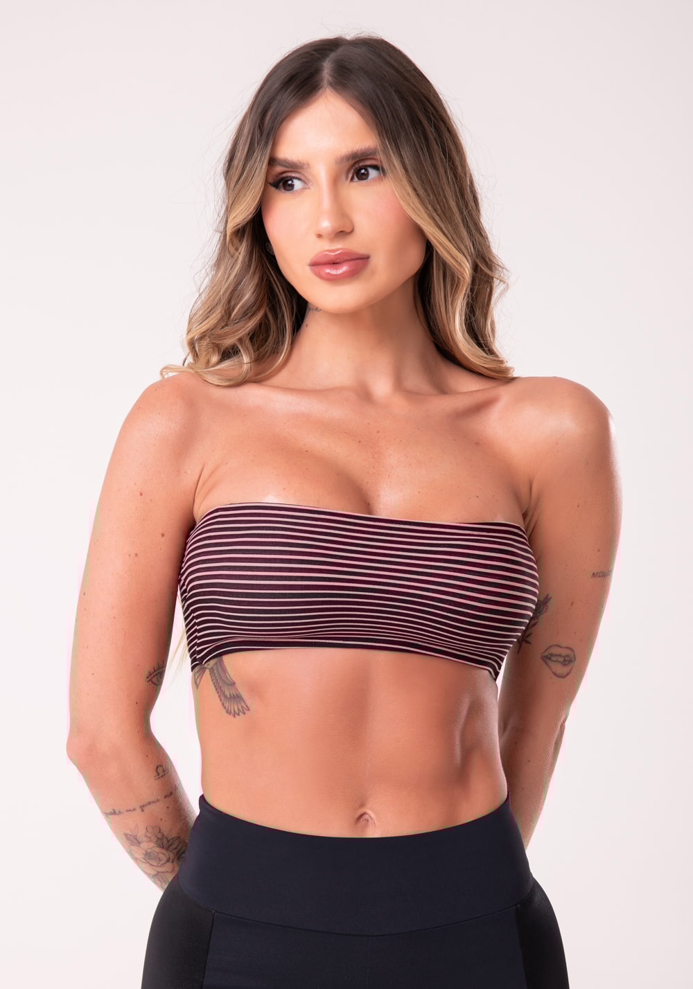 Top faixa jacquard listrado rosa