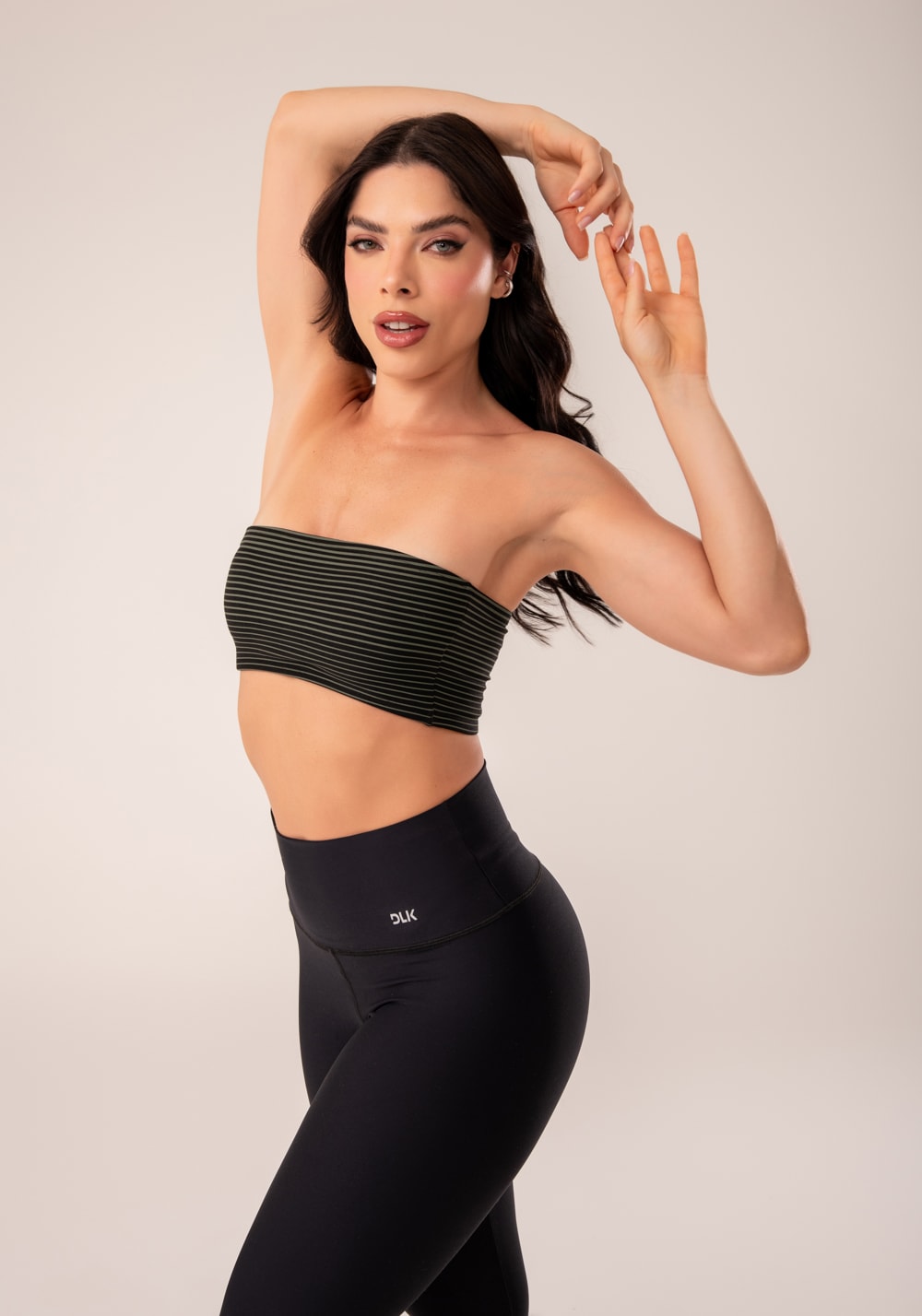 Top faixa jacquard listrado verde militar
