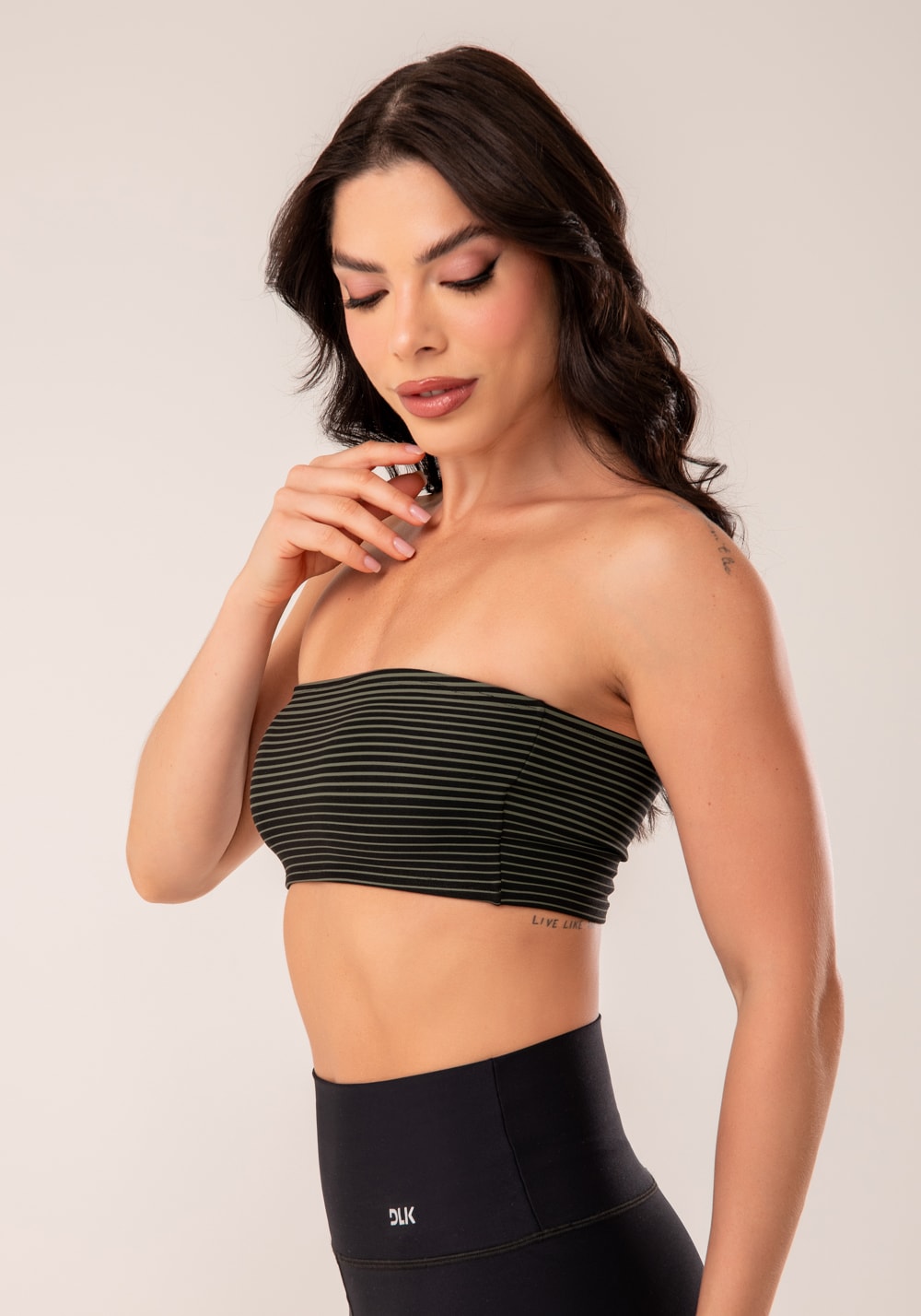 Top faixa jacquard listrado verde militar