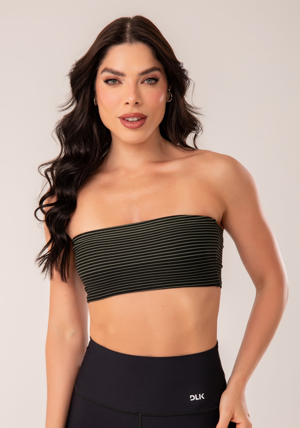 Top faixa jacquard listrado verde militar