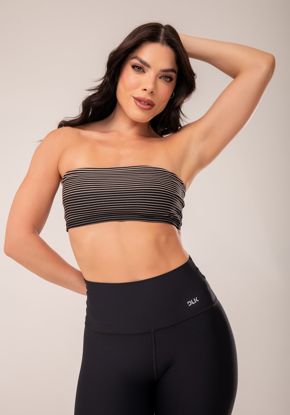 Top faixa jacquard listrado nude