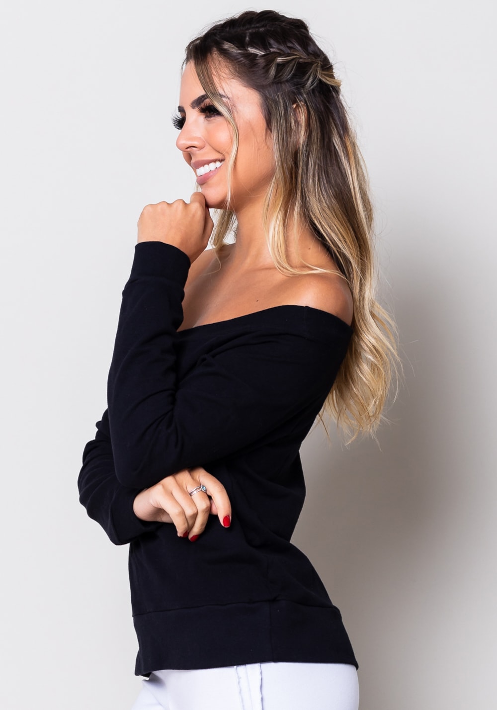 Blusa moletom manga comprida preta