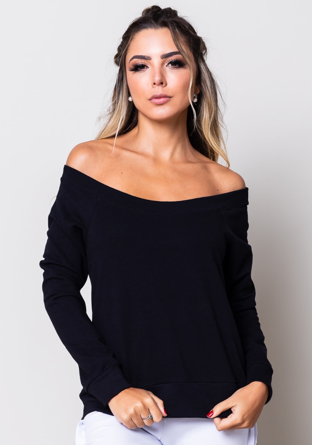 Blusa moletom manga comprida preta