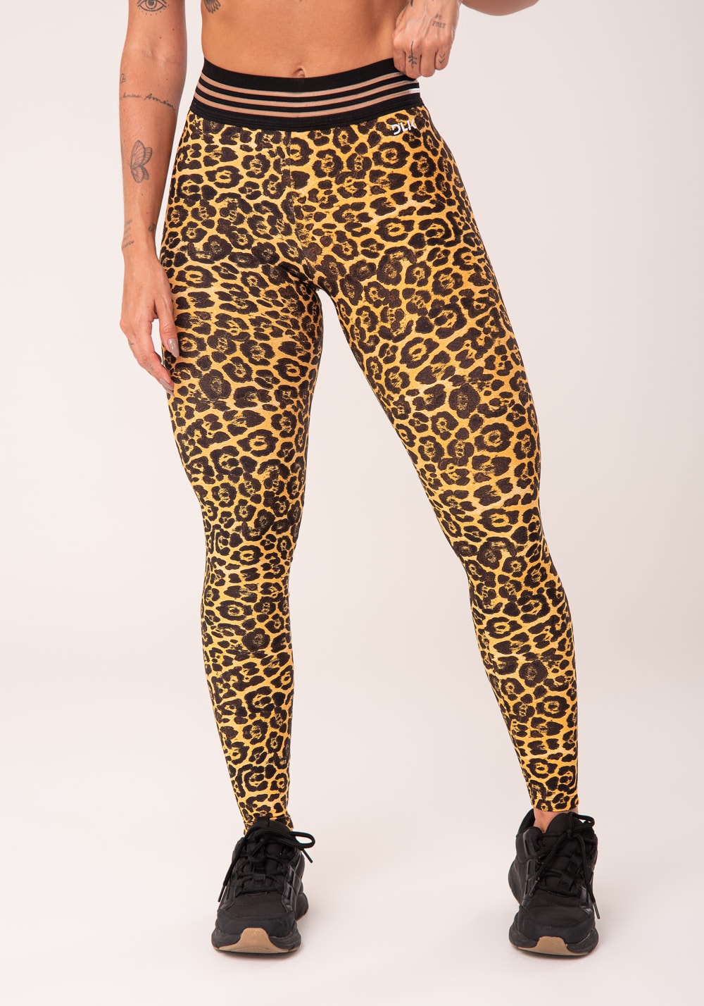 Calça legging wild com elástico estampada leopardo