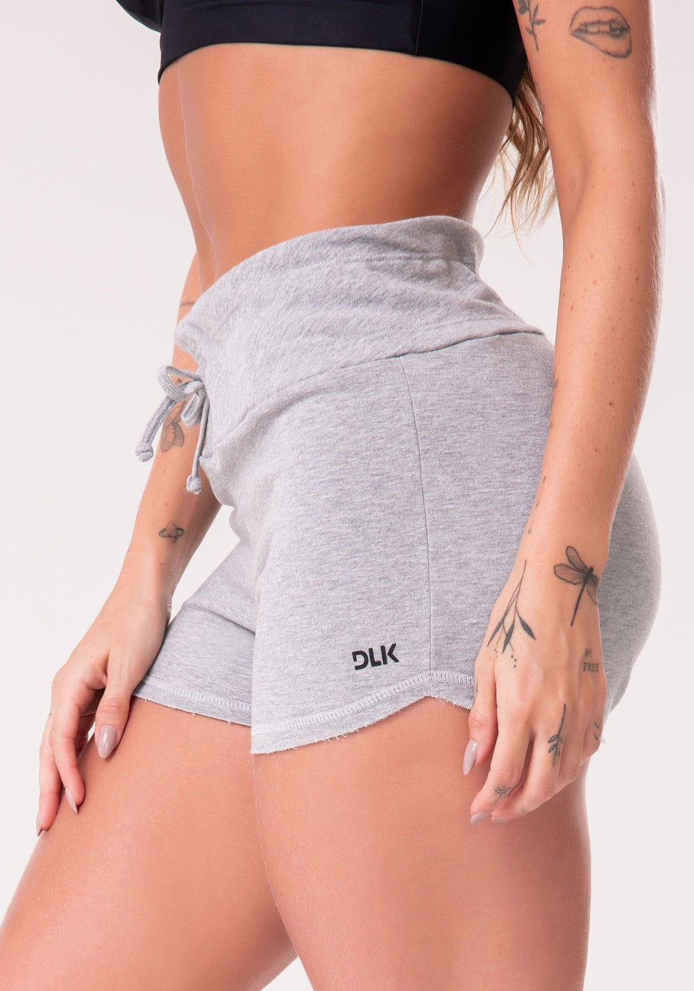 Short moletom mescla com cadarço