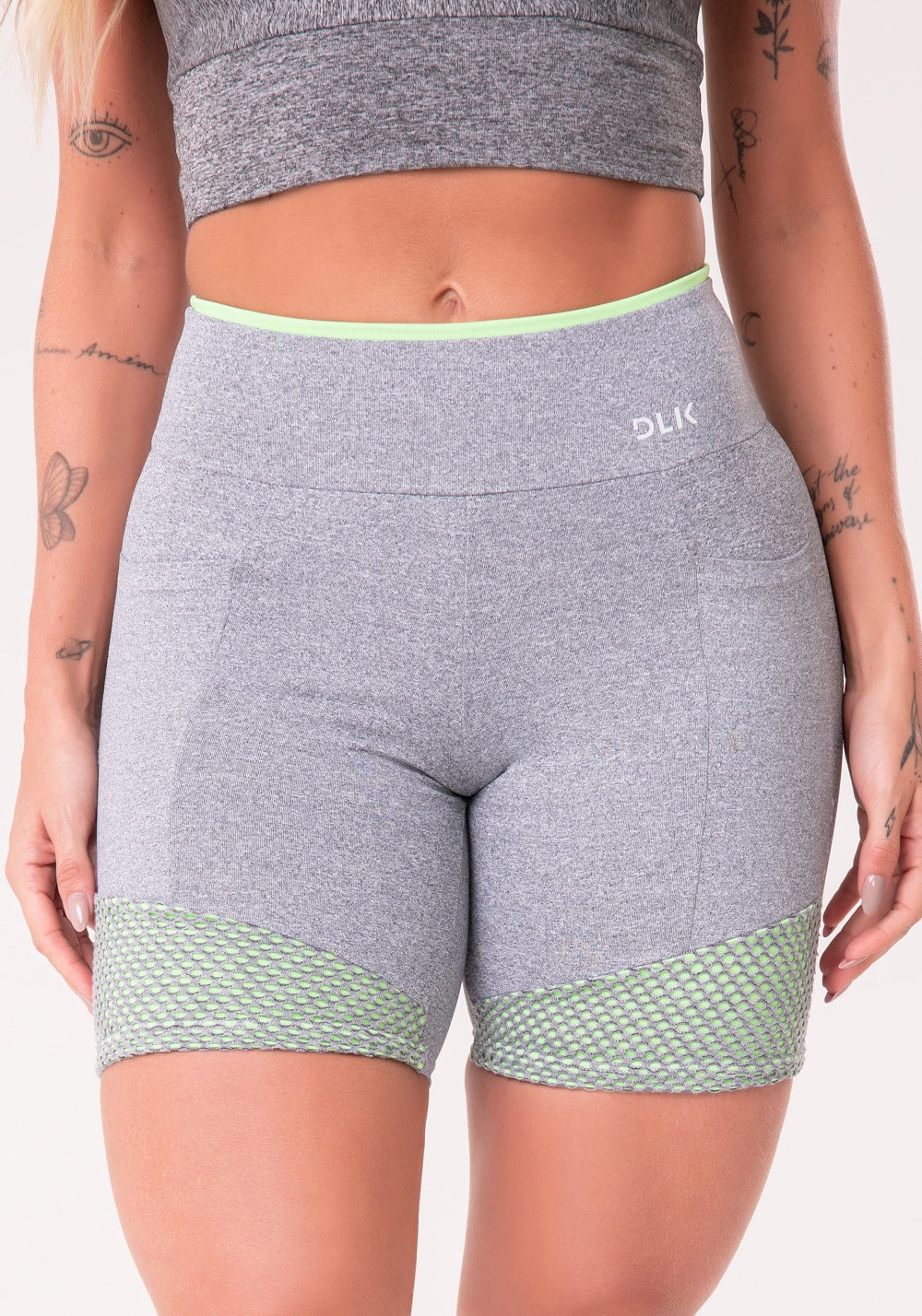 Short energy mescla com bolsos detalhe tela verde