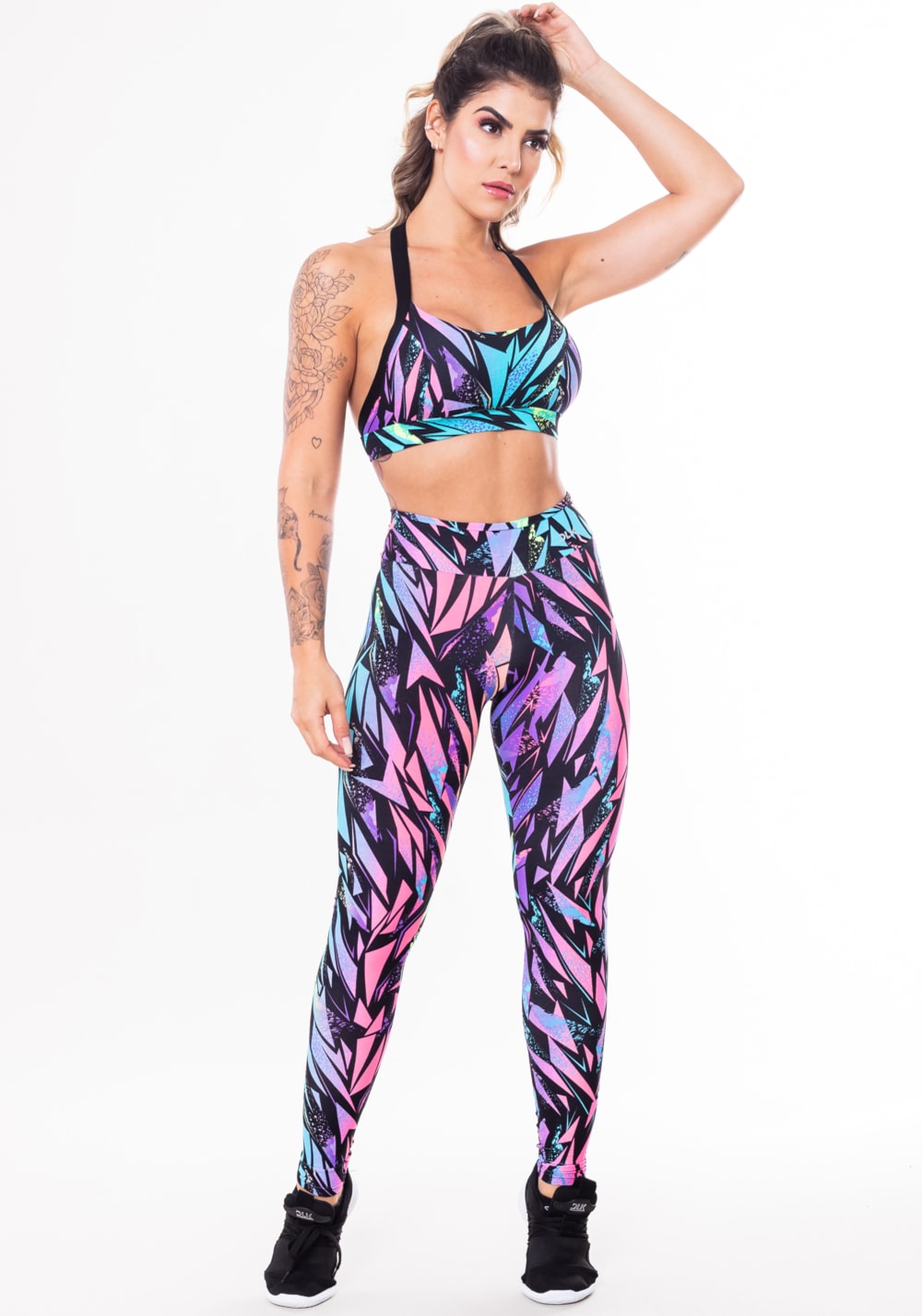 Conjunto fitness match poliamida estampada urban (top+calça)