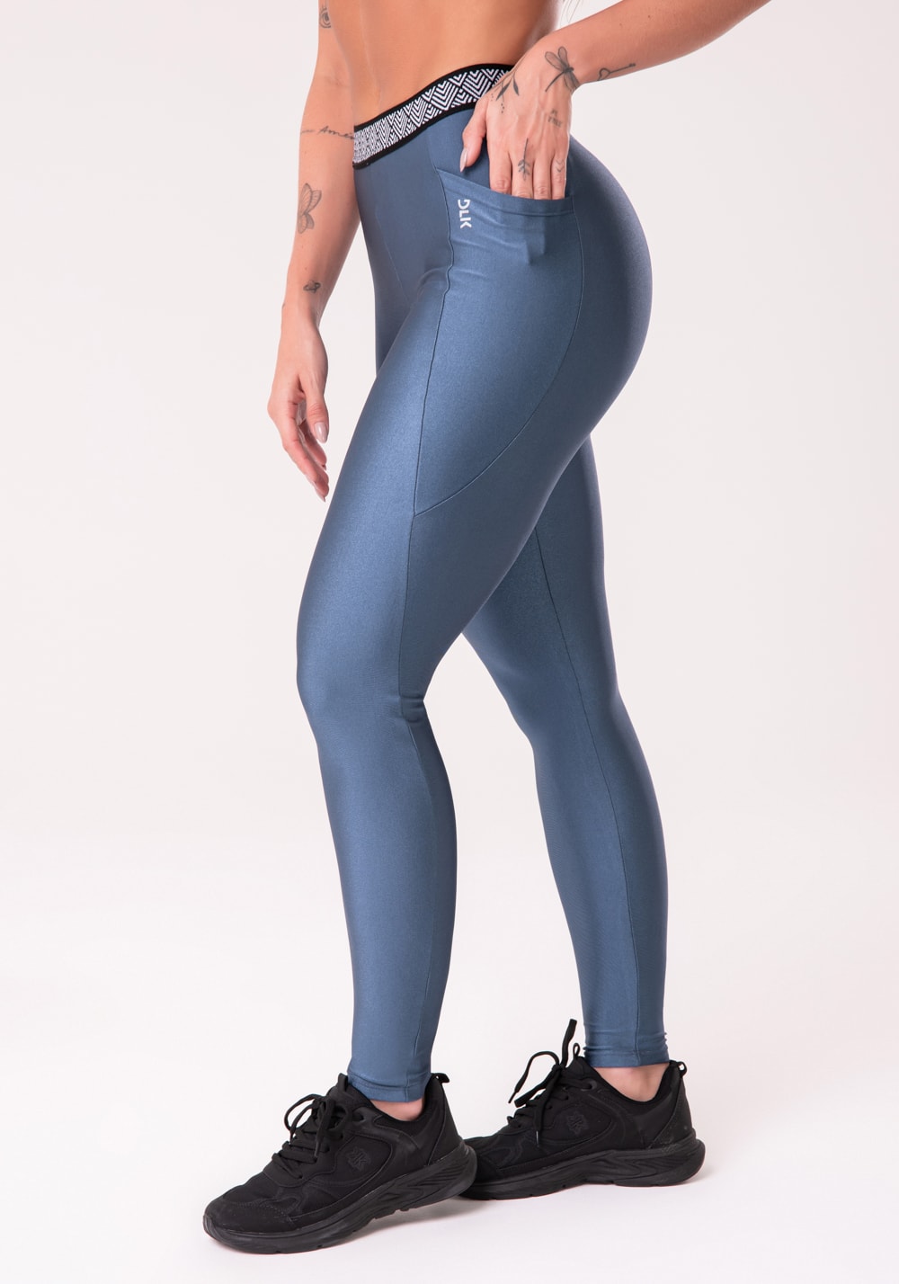 Calça legging happiness com elástico étnico e bolso azul marinho