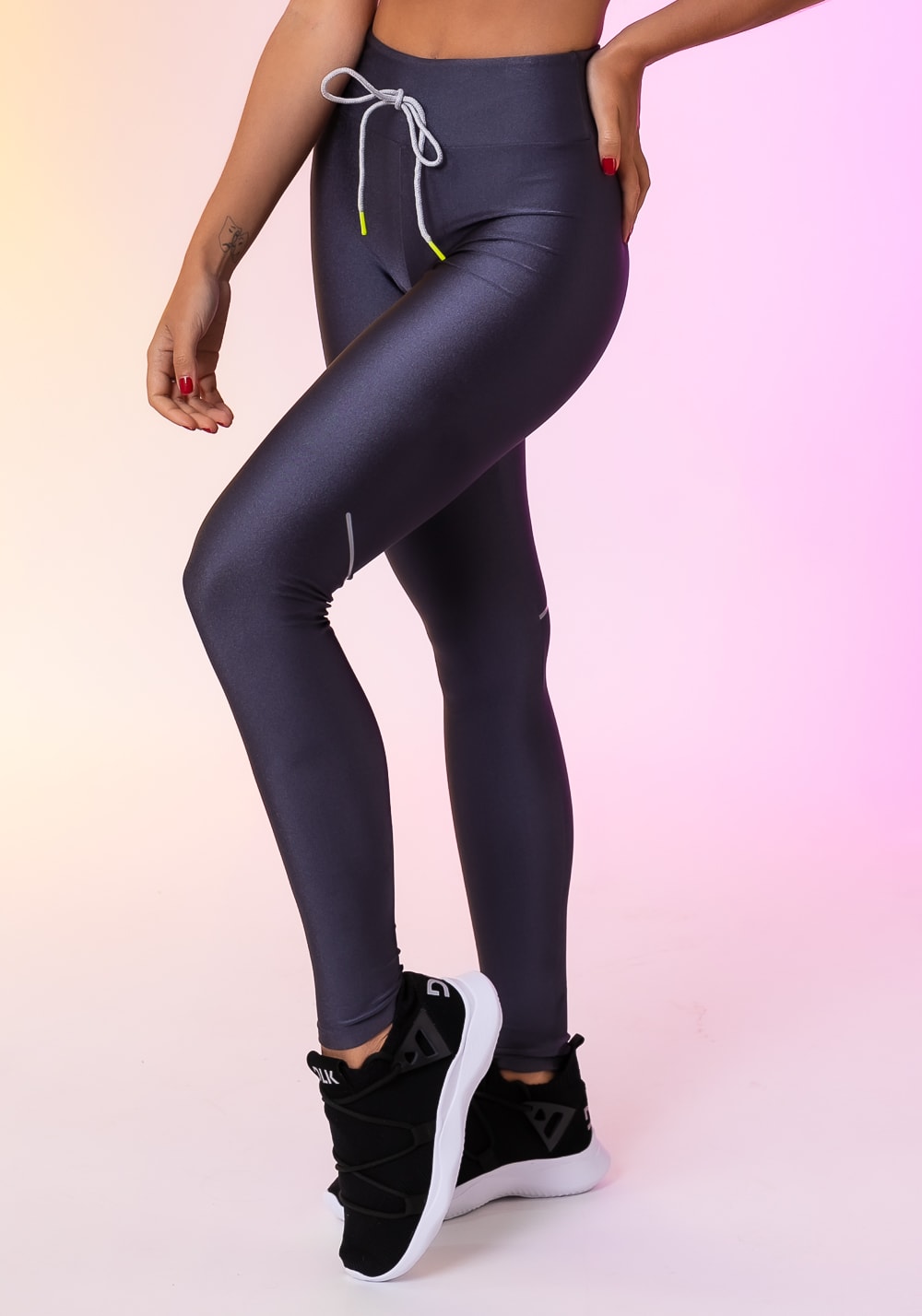 Calça legging happiness com cadarço grafite