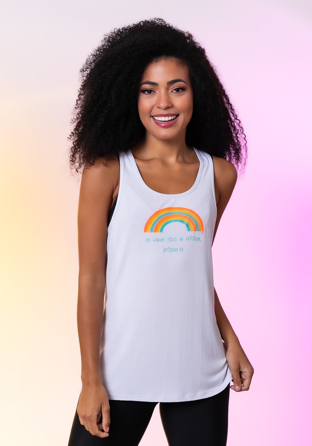Regata modelo nadador happiness arco íris arrisque-se branca