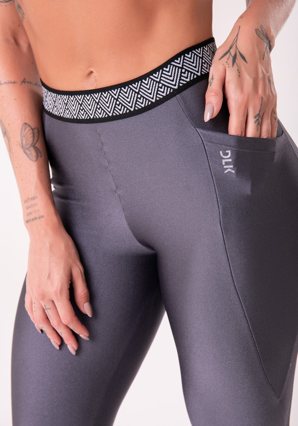 Calça legging happiness com elástico étnico e bolso grafite