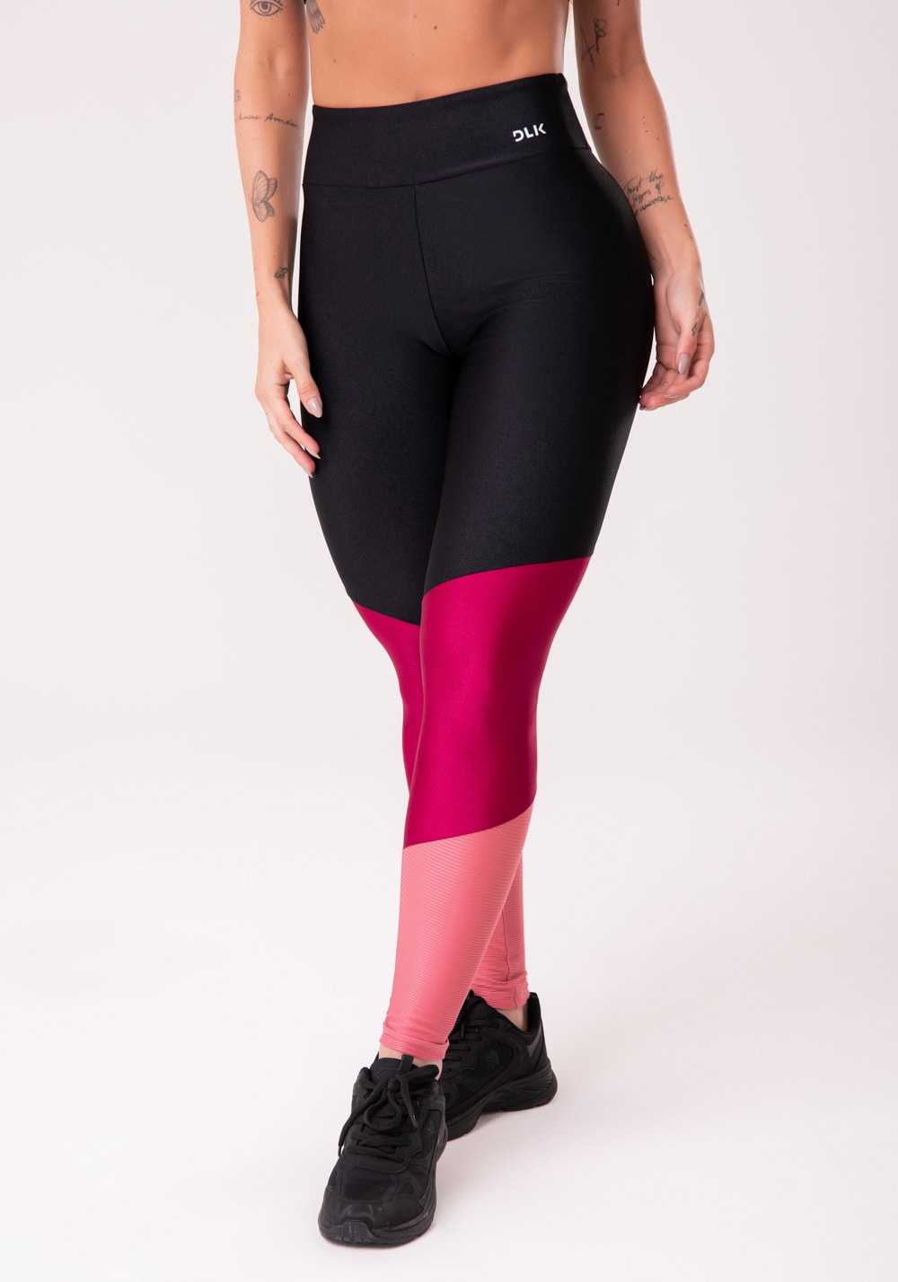 Calça legging happiness com recortes preto cereja e rosé