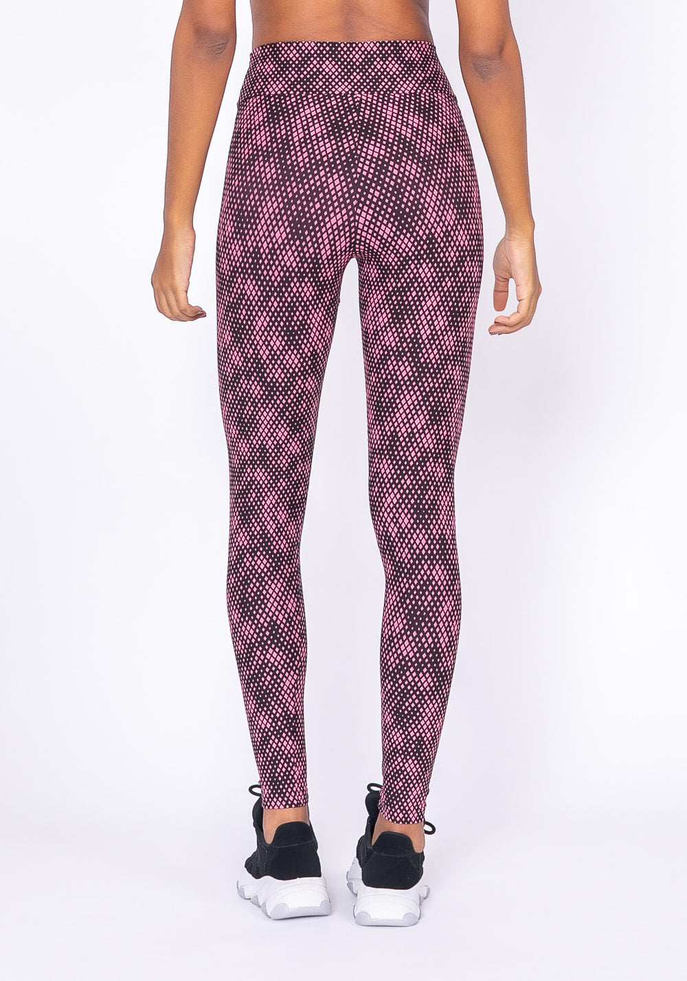Calça legging technology preta estampa pixel rosa
