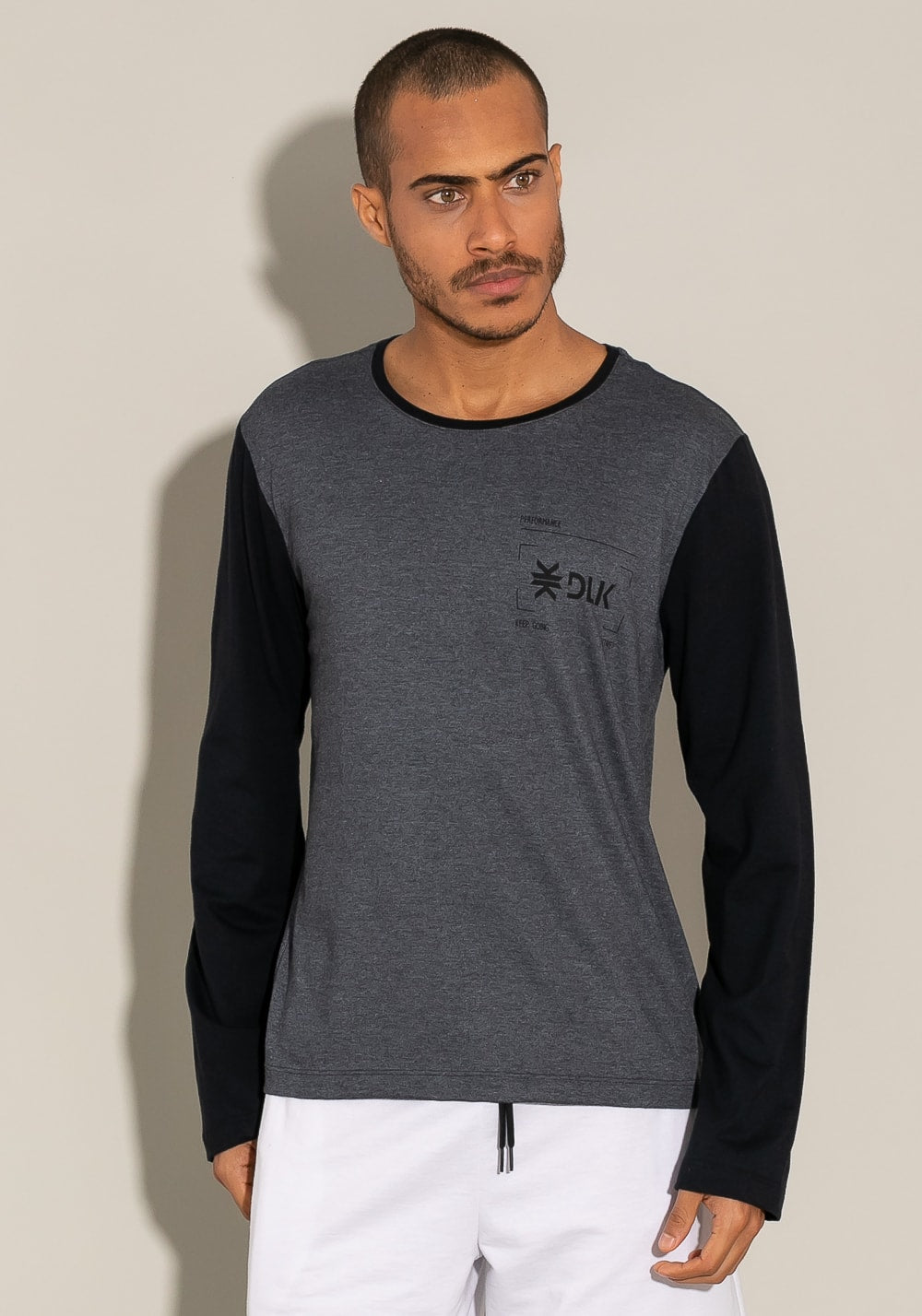 Camiseta manga longa for men preto com mescla
