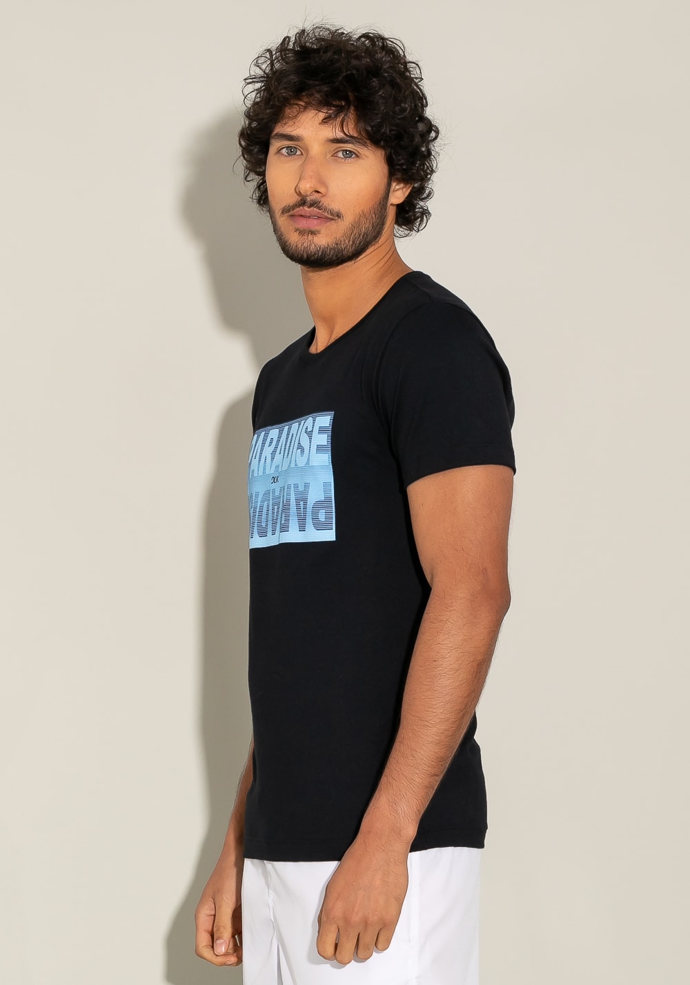 Camiseta manga curta for men slim preta com silk paradise