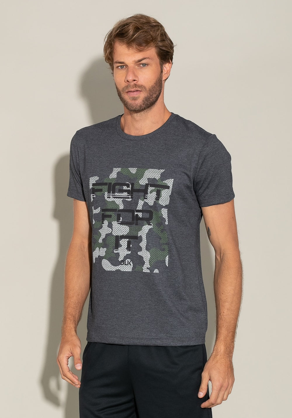 Camiseta manga curta for men slim azul marinho com silk fight for it