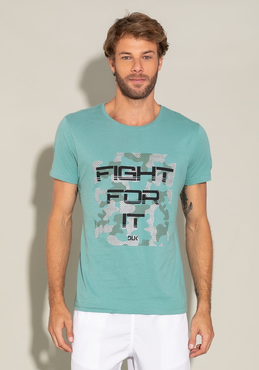 Camiseta manga curta for men slim turquesa com silk fight for it