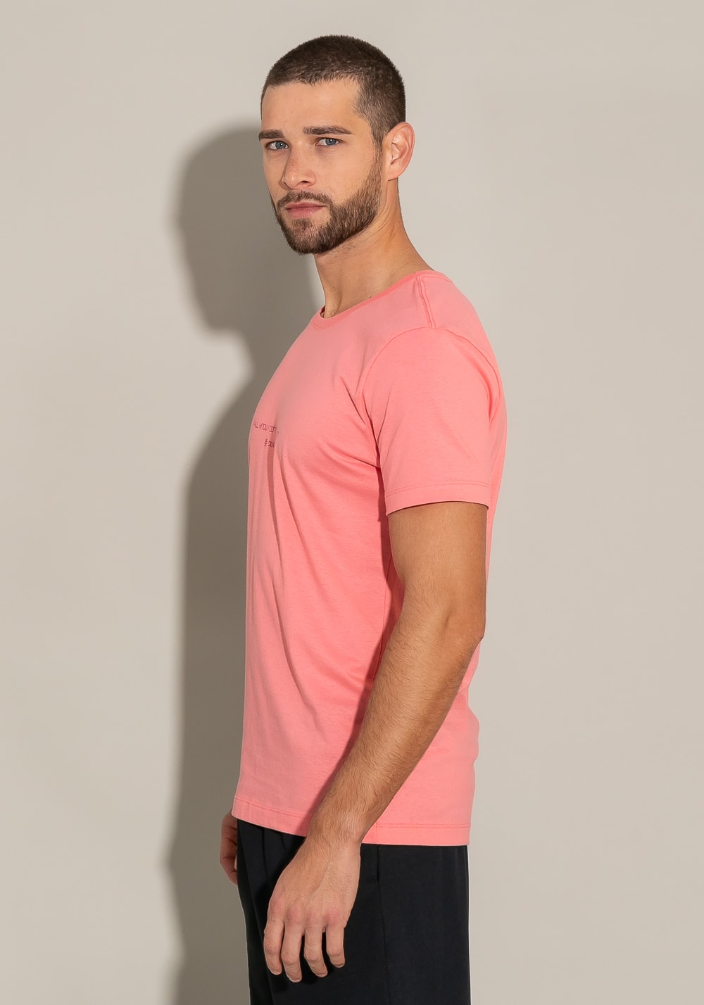 Camiseta manga curta for men slim follow rosa claro