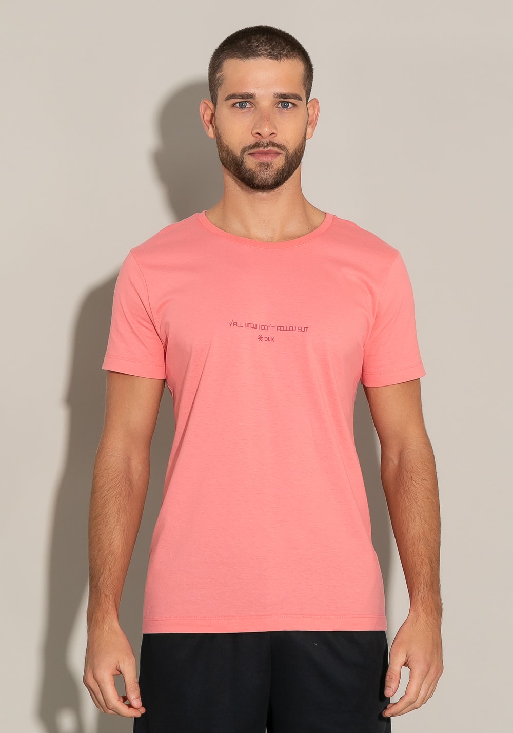 Camiseta manga curta for men slim follow rosa claro