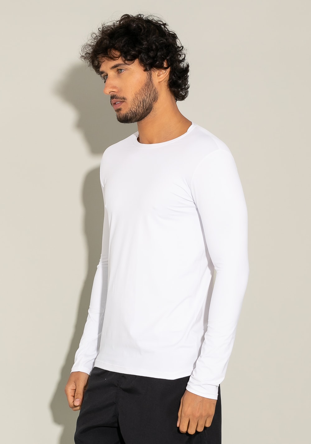 Camiseta poliamida manga longa for men com proteção uv branco