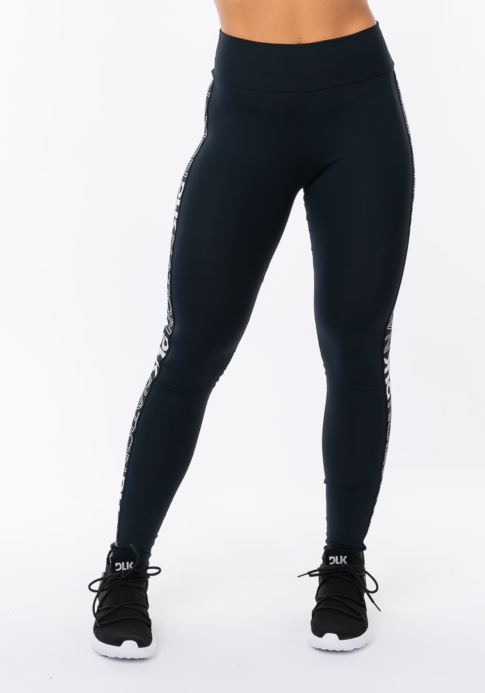 Calça legging nation com elástico lateral preto e prata