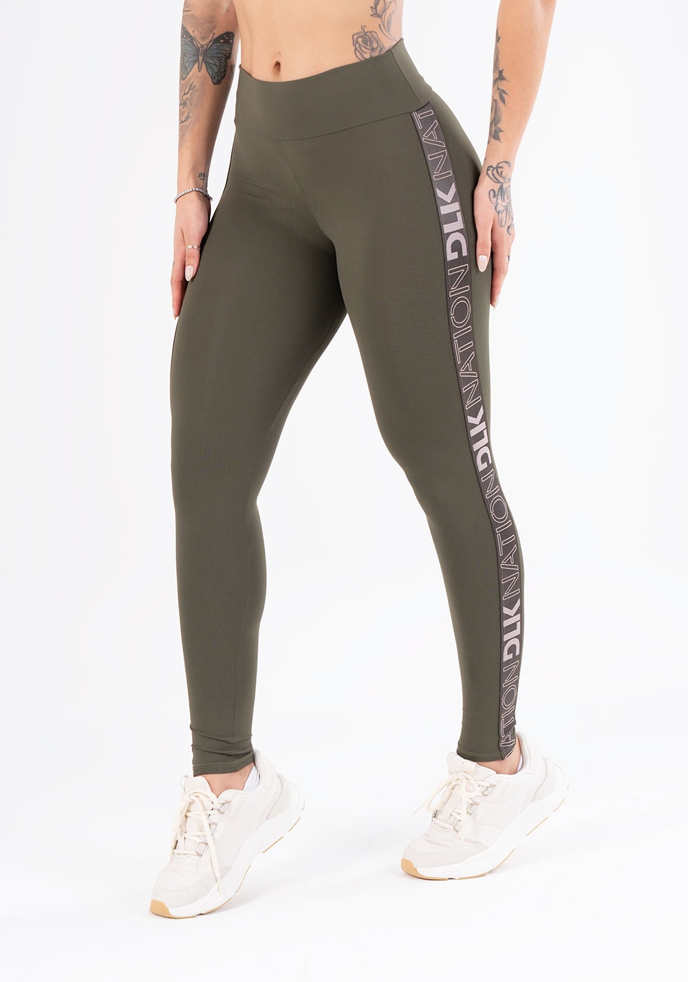 Calça legging nation com elástico lateral verde militar