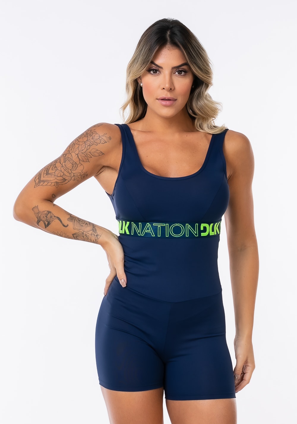 Macaquinho com bojo removível nation elástico personalizado azul marinho