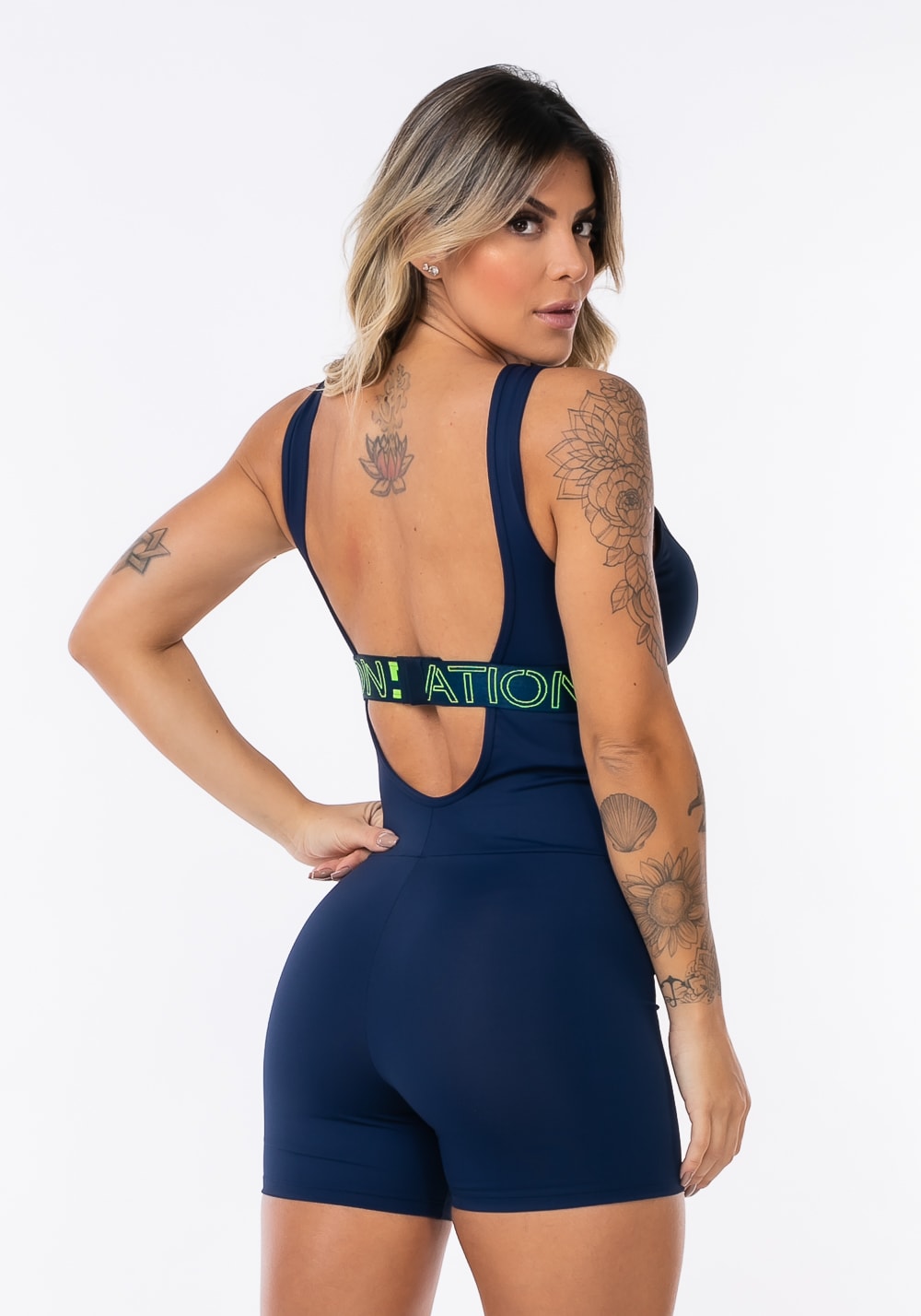 Macaquinho com bojo removível nation elástico personalizado azul marinho