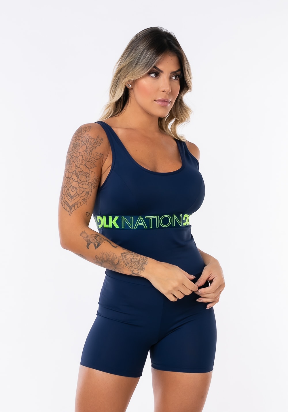 Macaquinho com bojo removível nation elástico personalizado azul marinho