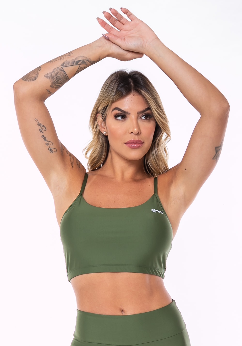 Top equilibrium verde militar com bojo e alças finas