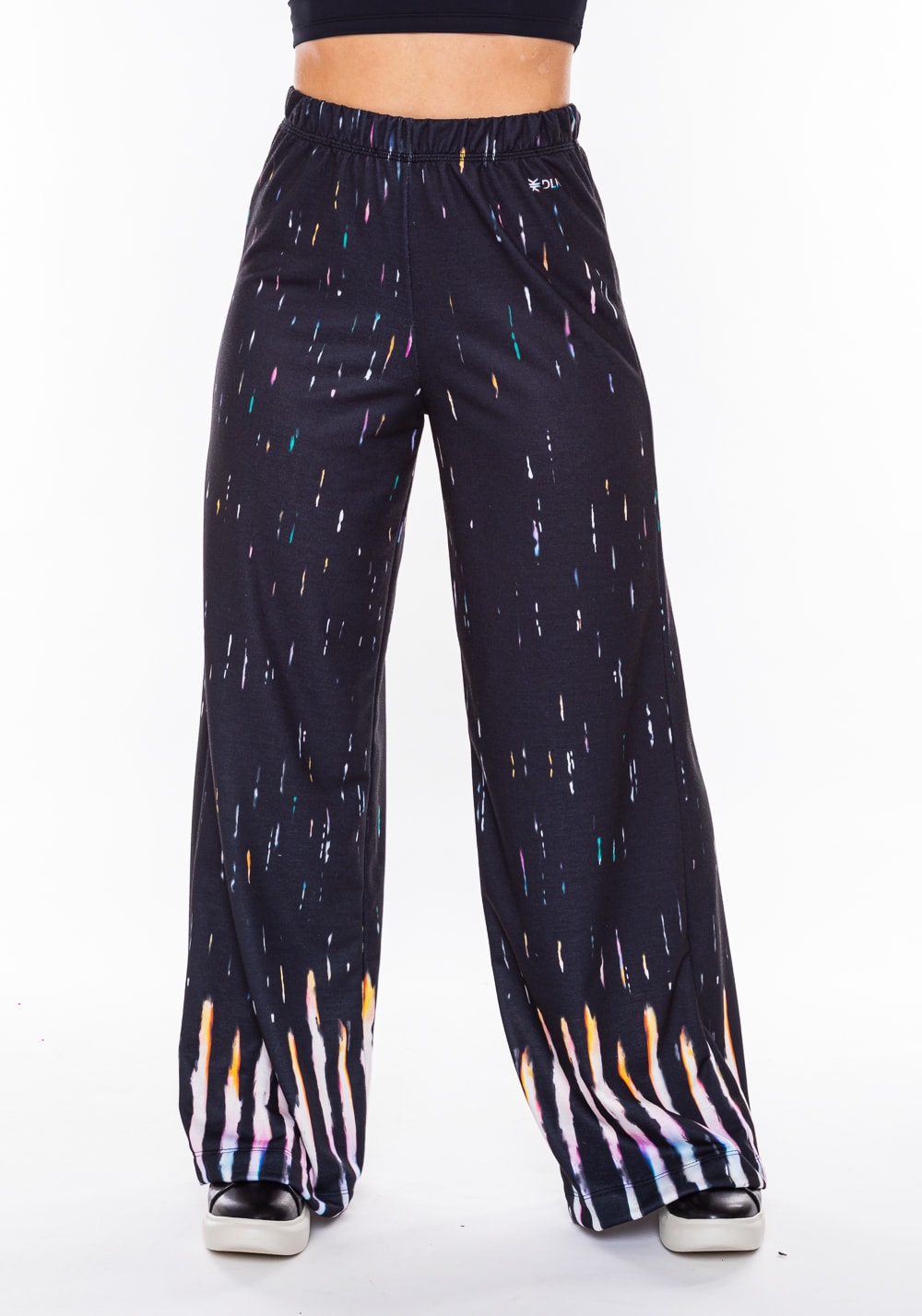 Calça wide leg moletinho new way estampado distorção