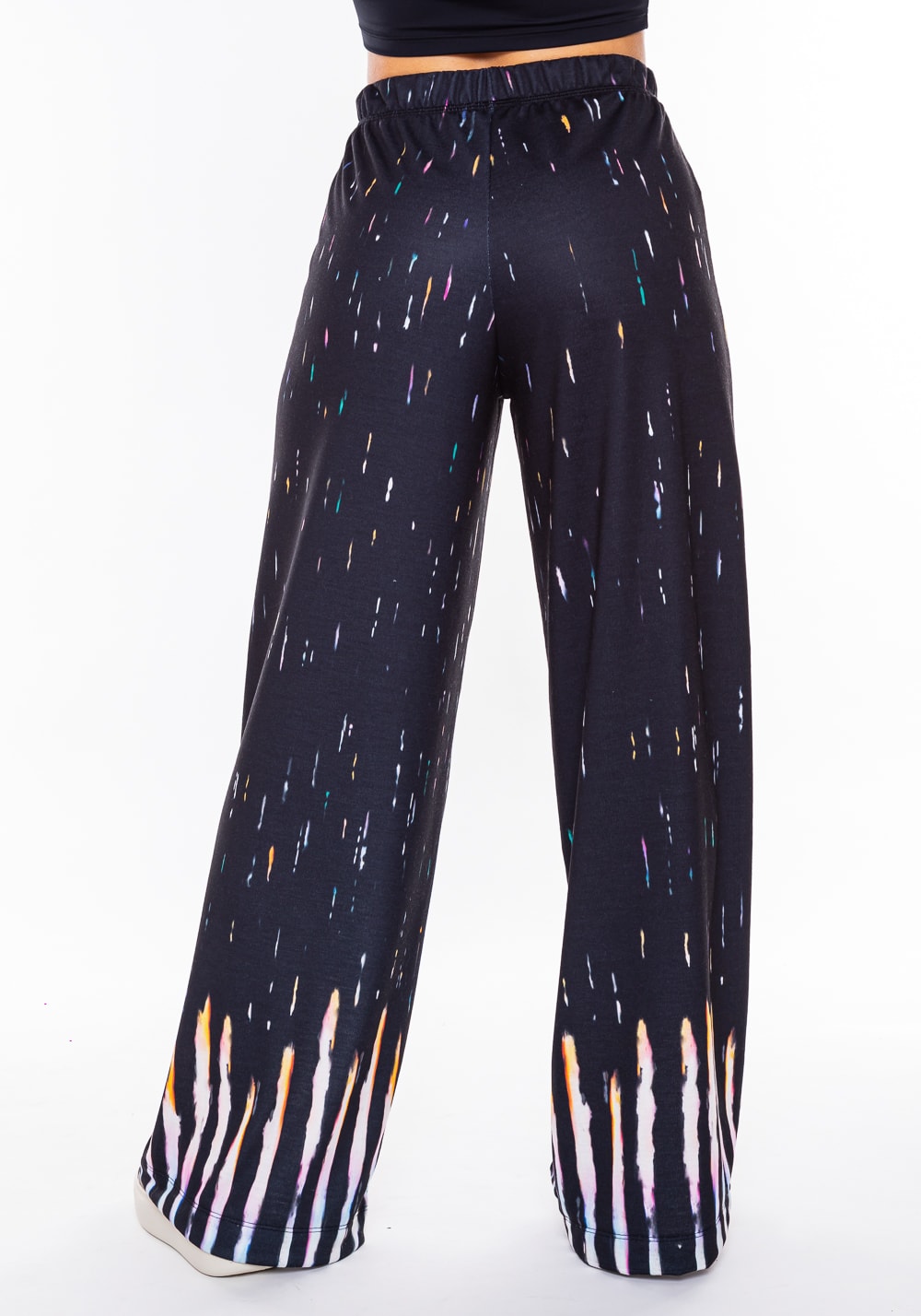 Calça wide leg moletinho new way estampado distorção