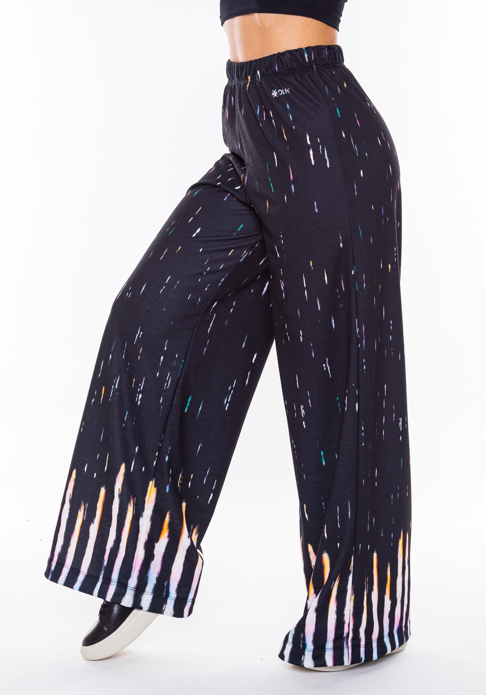 Calça wide leg moletinho new way estampado distorção