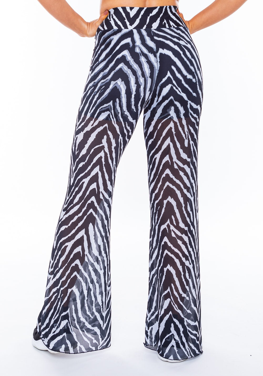 Calça flare em tule new way estampado zebra
