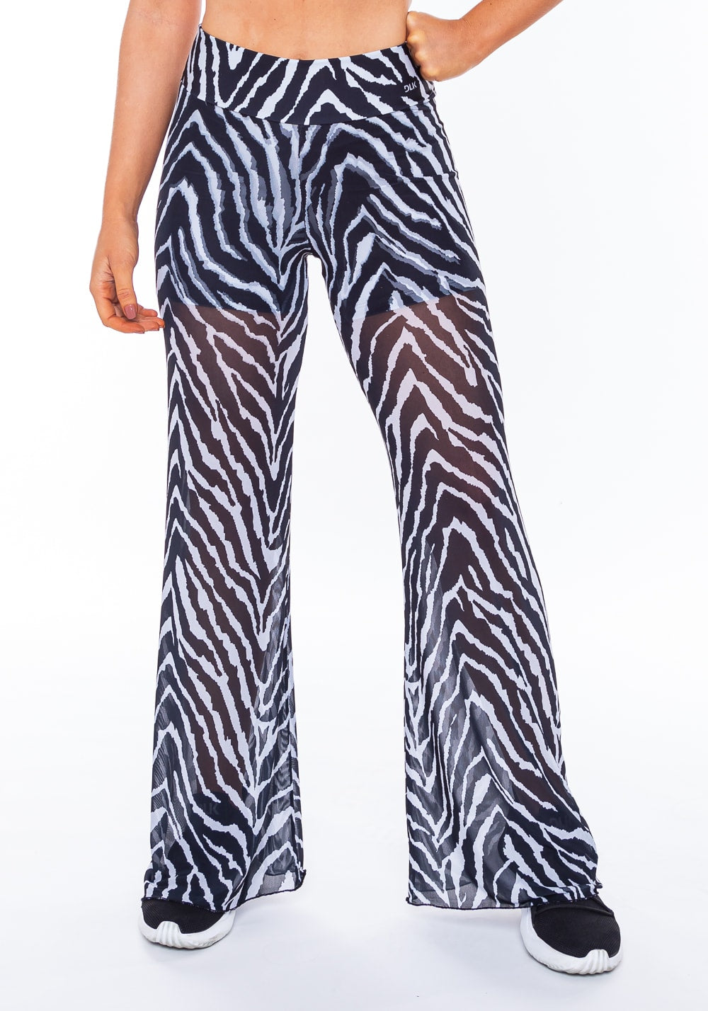 Calça flare em tule new way estampado zebra