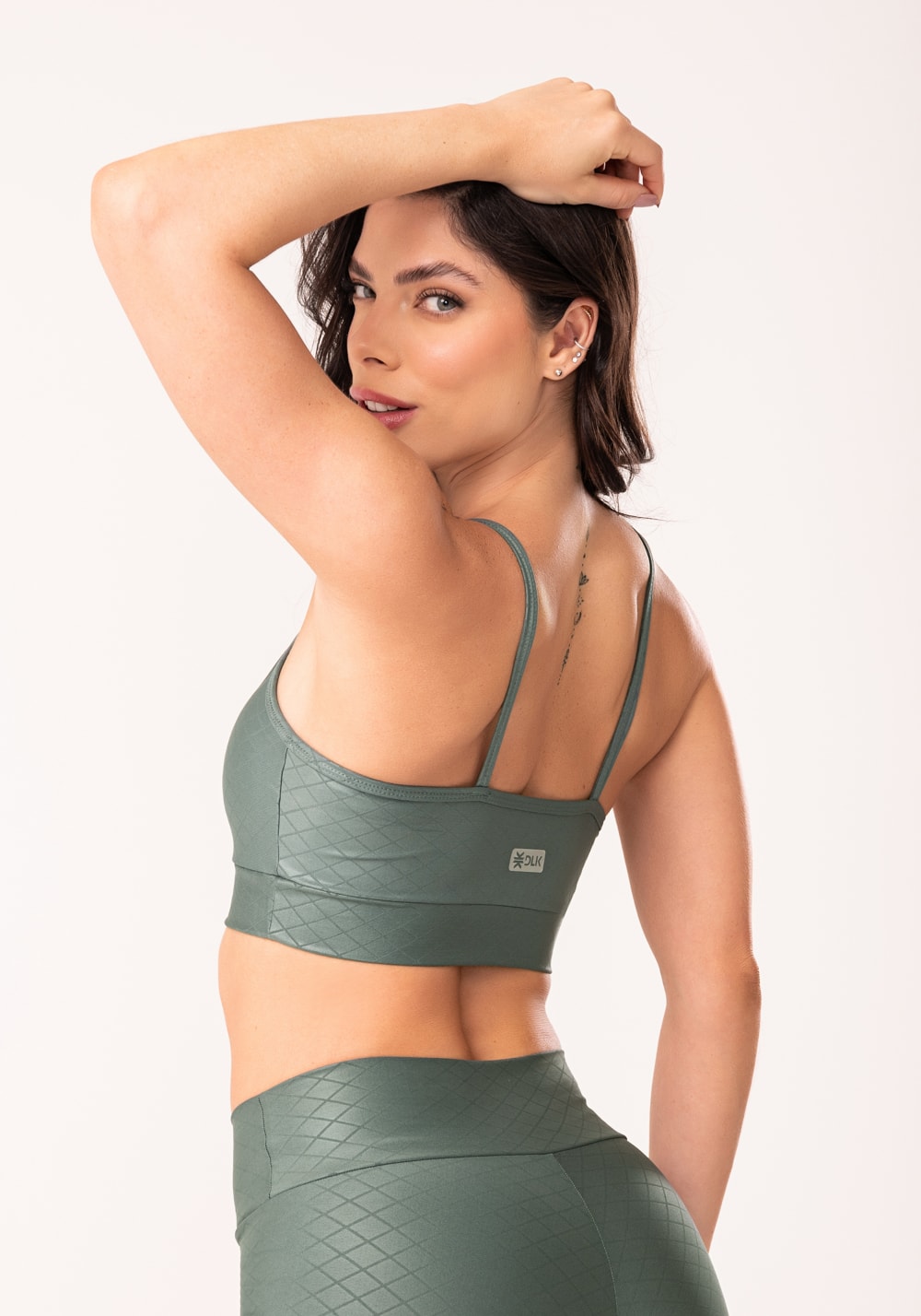 Top com bojo shine verde textura quadriculada