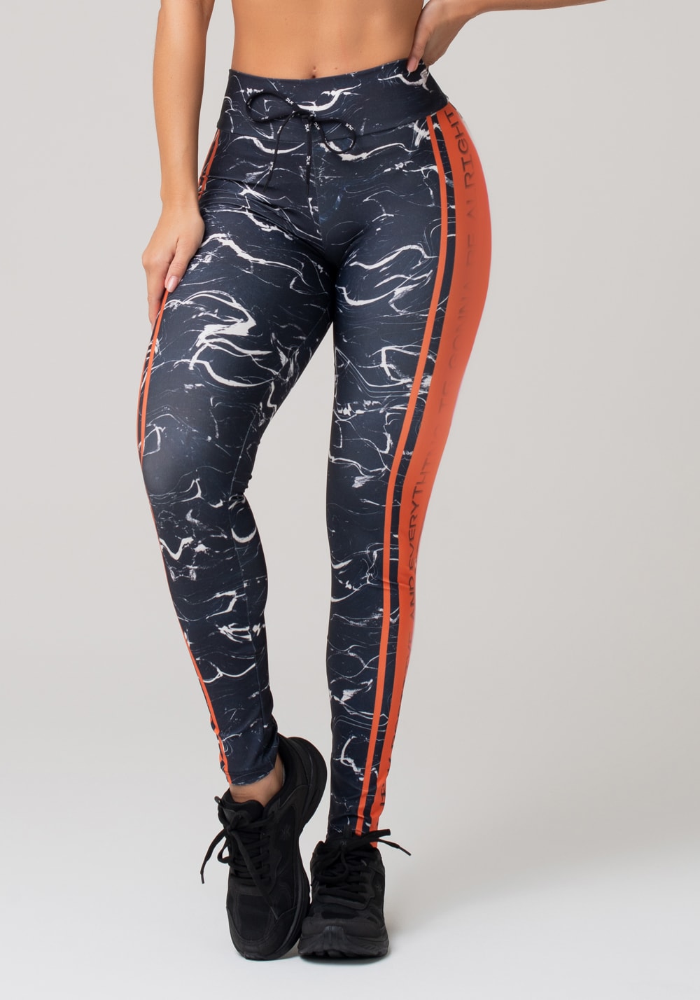 Calça legging printed estampada marmorizado com cadarço
