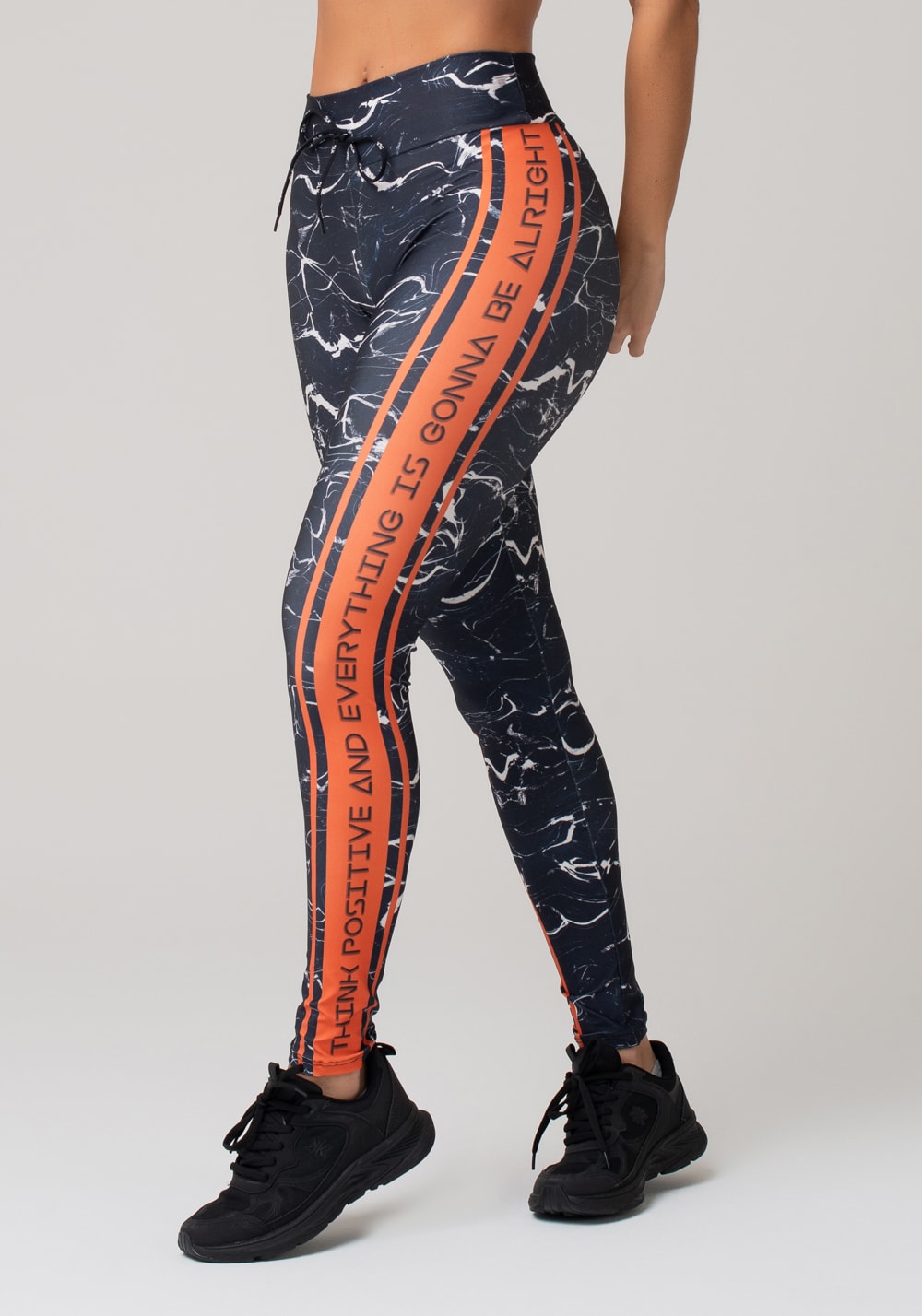 Calça legging printed estampada marmorizado com cadarço