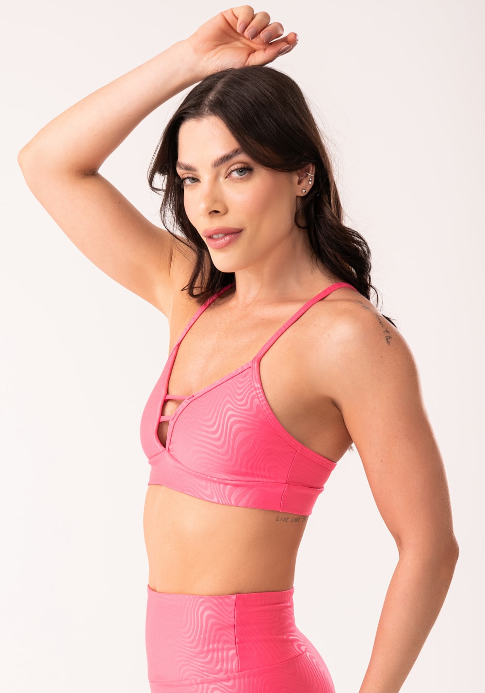 Top shine rosa texturizado ondas