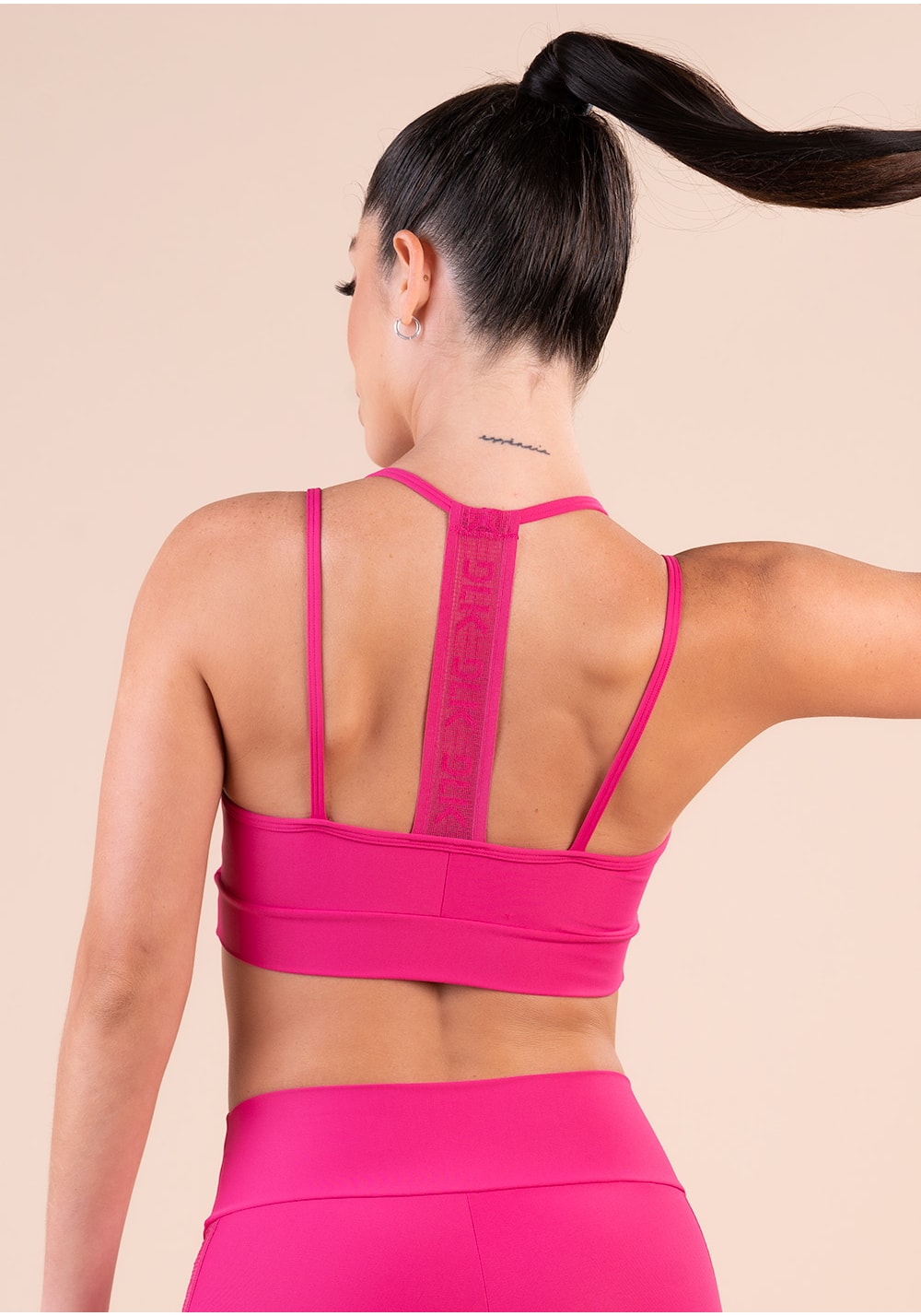 Top fitness feminino com bojo pink alça dupla e elástico action