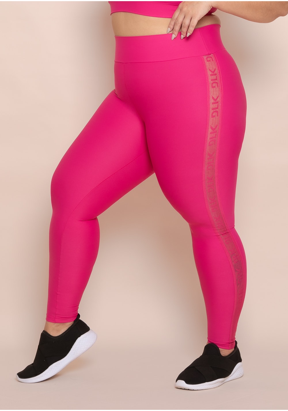 Legging fitness feminina pink elástico lateral action